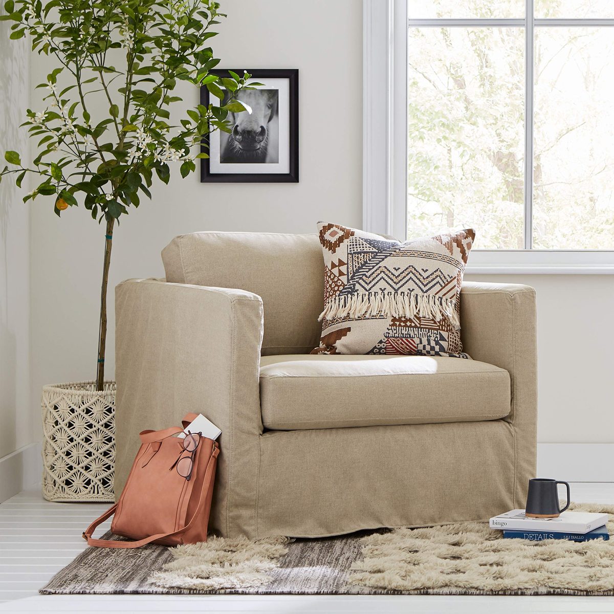 Amazon Brand – Stone & Beam Andover Slipcover Chair, 38"W, Dove Fabric