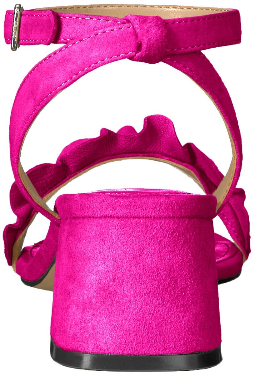 Amazon Brand - The Fix Women's Lizzie Block Heel Ruffled Sandal Heeled, Bubble Gum Pink Suede, 6 B US