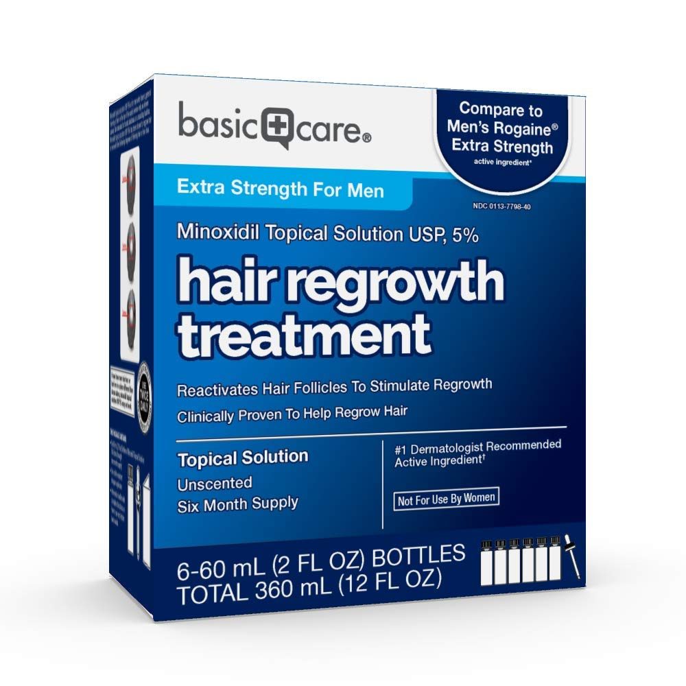 Amazon Basic Care Minoxidil Topical Solution USP, 5%, Hair Regrowth Treatment for Men, Extra Strength, 12 Fluid Ounces