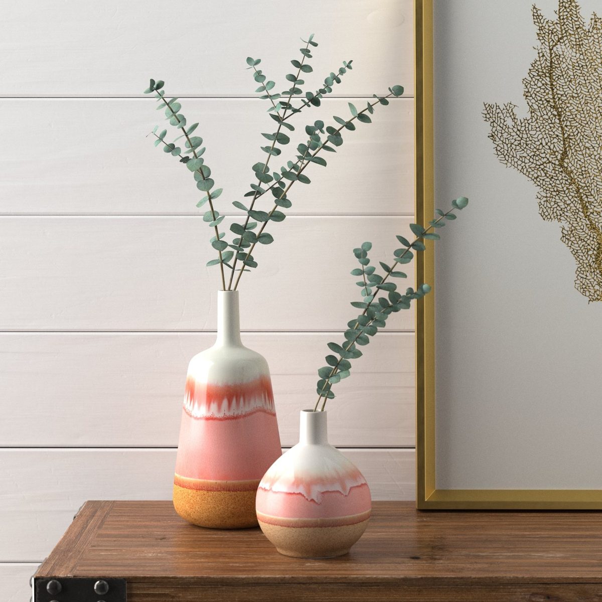 Amazon Brand – Stone & Beam Modern Ceramic Home Decor Flower Vase - 11.75 Inch, Coral White Tan