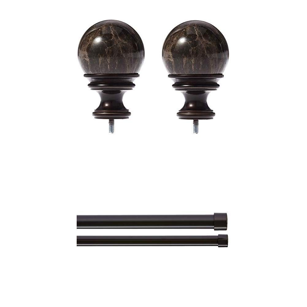 AmazonBasics Marble Ball Finial with 1" Double Curtain Rod - 36-72", Espresso (Dark Bronze)