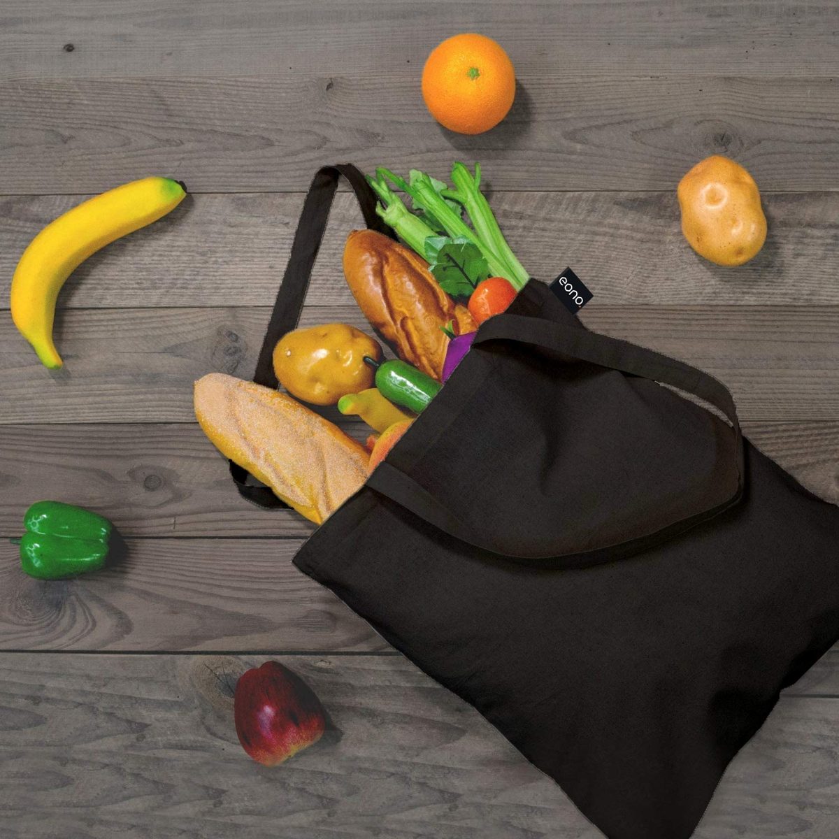 EONO Cotton Canvas Tote Bag Reusable Shopping Bag Grocery Shoulder Bags Eco-friendly Gifts for Women, Kids, Girls Handbags Printed Flowers - Black 0102A05