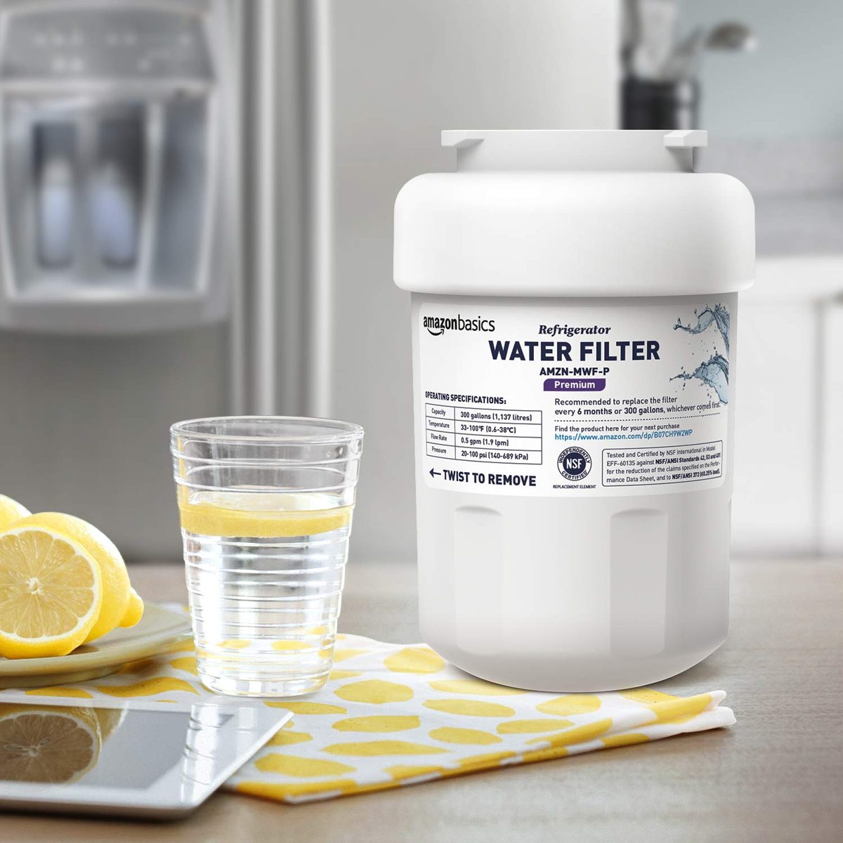 AmazonBasics Replacement GE MWF Refrigerator Water Filter, AMZN-MWF-P