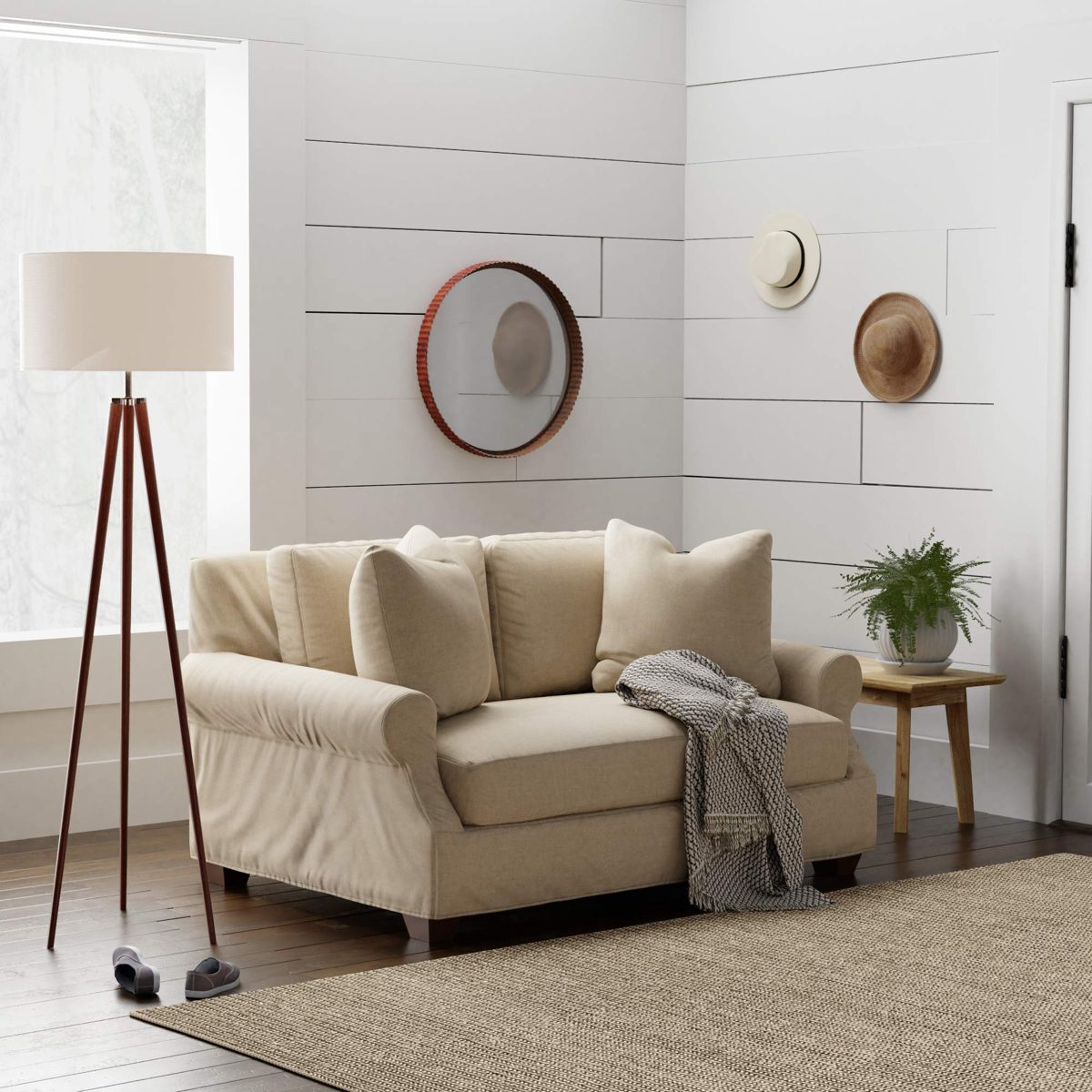 Amazon Brand – Stone & Beam Conner Slipcover Love Seat Sofa Couch, 61"W, Linen