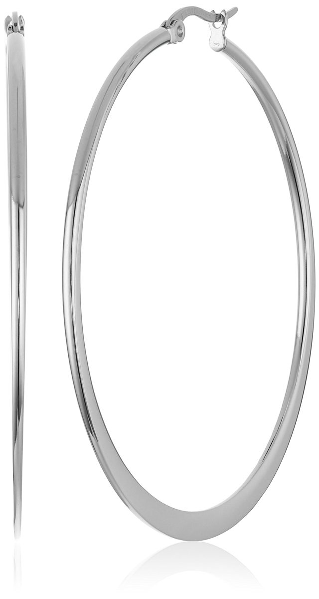 Amazon Essentials Stainless Steel Flattened Hoop Earrings (45mm)