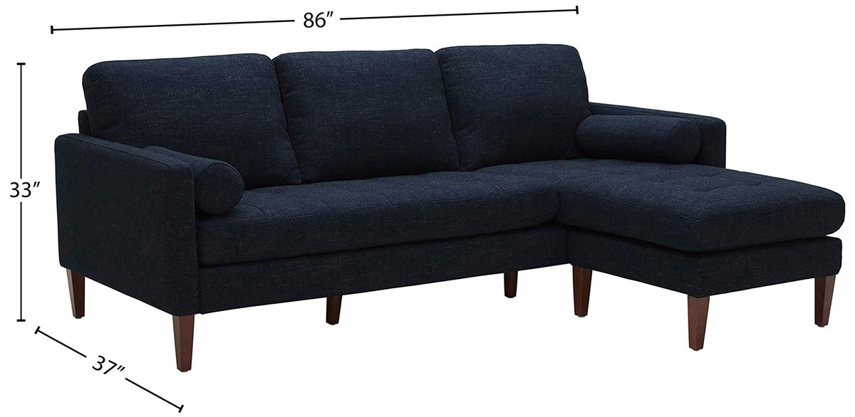 Amazon Brand – Rivet Aiden Mid-Century Sectional with Tapered Wood Legs, 86"W, Wathet Blue