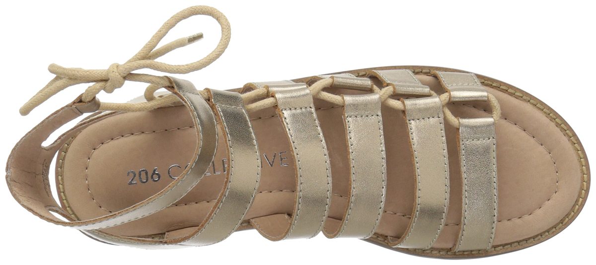 Amazon Brand - 206 Collective Women's Myrtle Gladiator Fashion Sandal Flat, gold leather, 5 B US