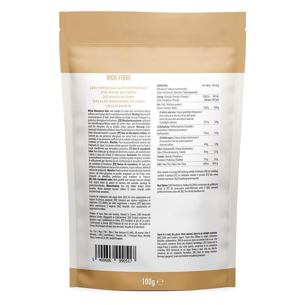 Amazon Brand - Happy Belly Whole Macadamia Nuts, 7 x 100g