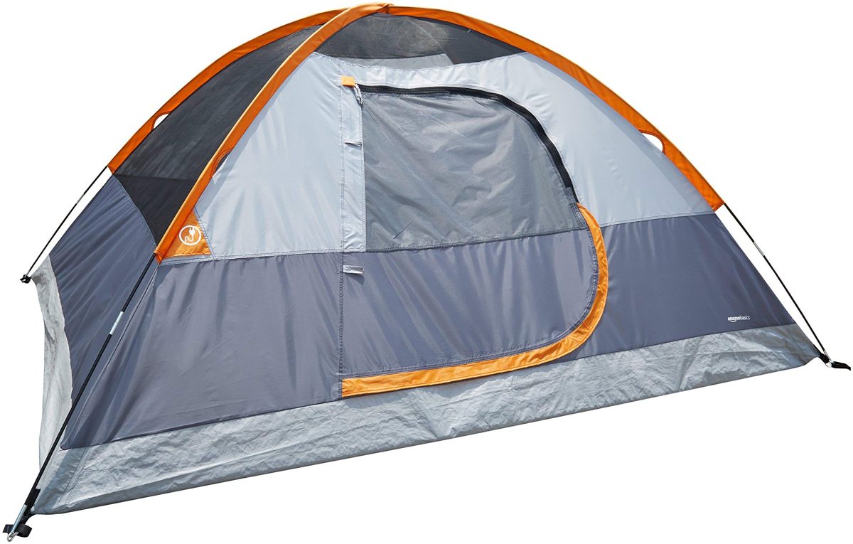 AmazonBasics 4-Person Dome Camping Tent With Rainfly - 9 x 7 x 4 Feet, Orange And Grey (Renewed)