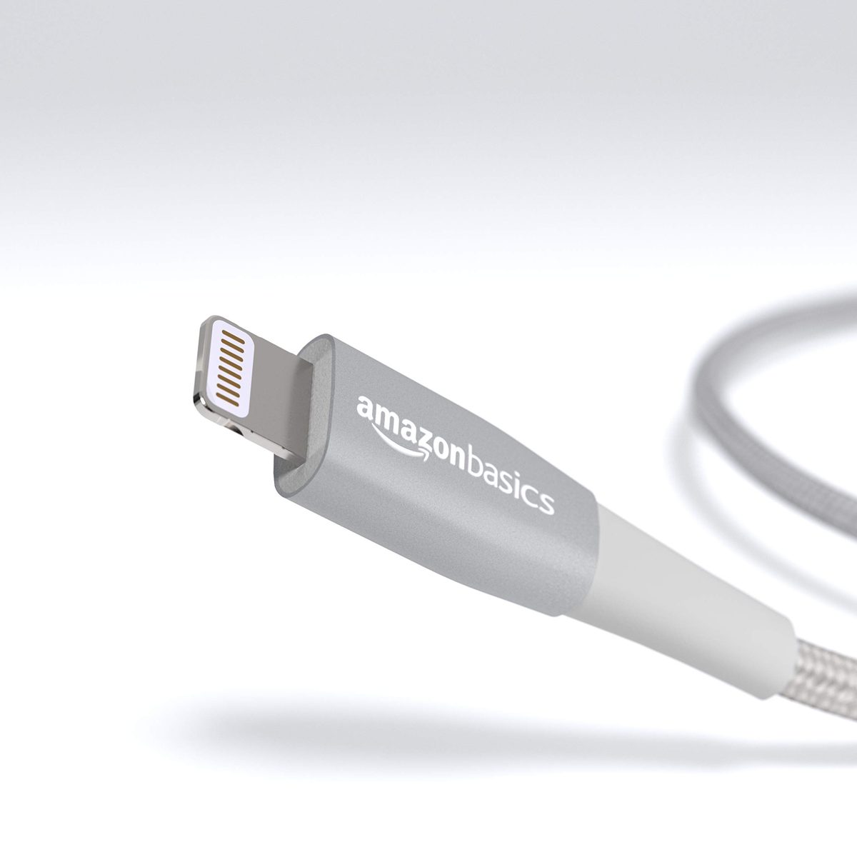 (Renewed) AmazonBasics Double Nylon Braided Apple Certified Lightning to USB Charge and Sync Extra Tough Cable, 6 Feet (1.8 Meters), Pack of 2 - Silver