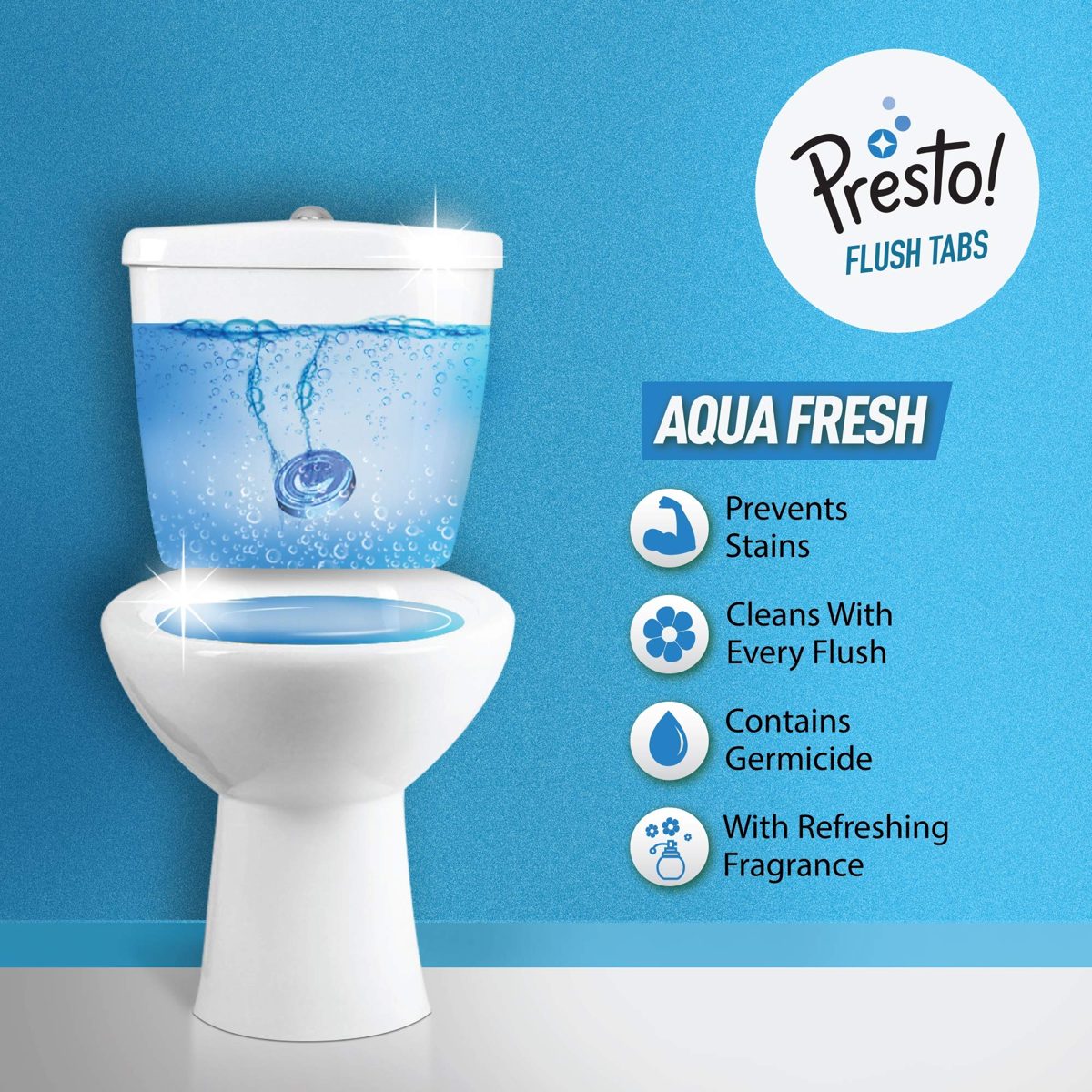 Amazon Brand - Presto! Hygienic Flush Tabs, Aqua Fresh - 50 g (Pack of 6)