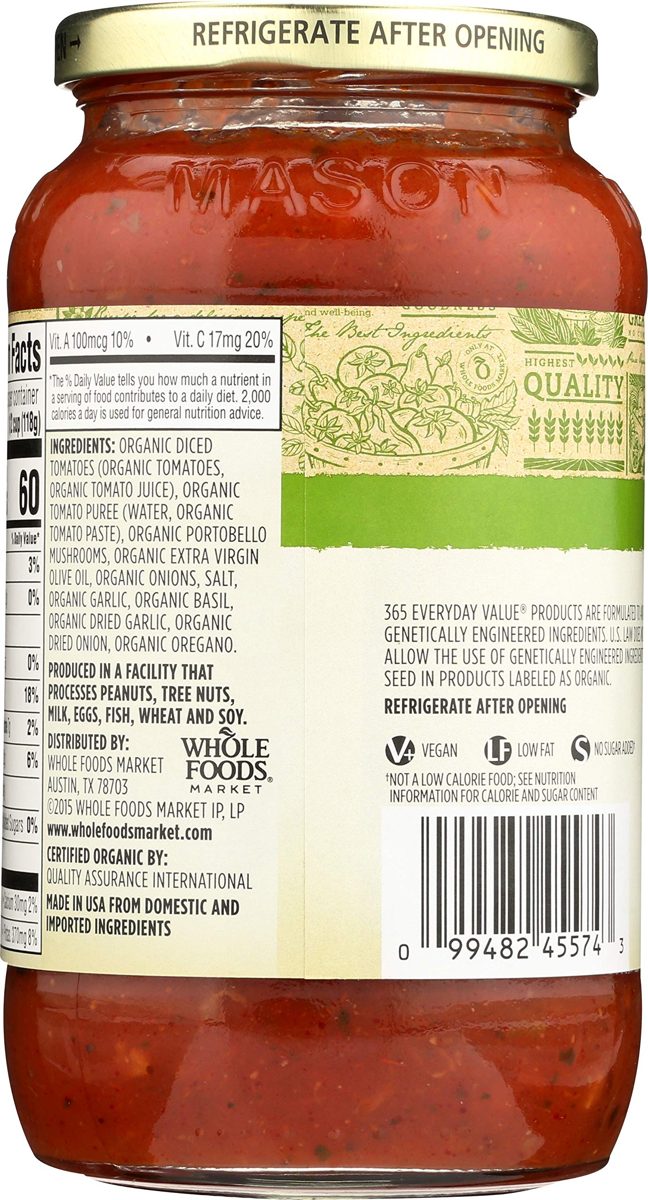 365 Everyday Value, Organic Portobello Mushroom Pasta Sauce, 25 oz