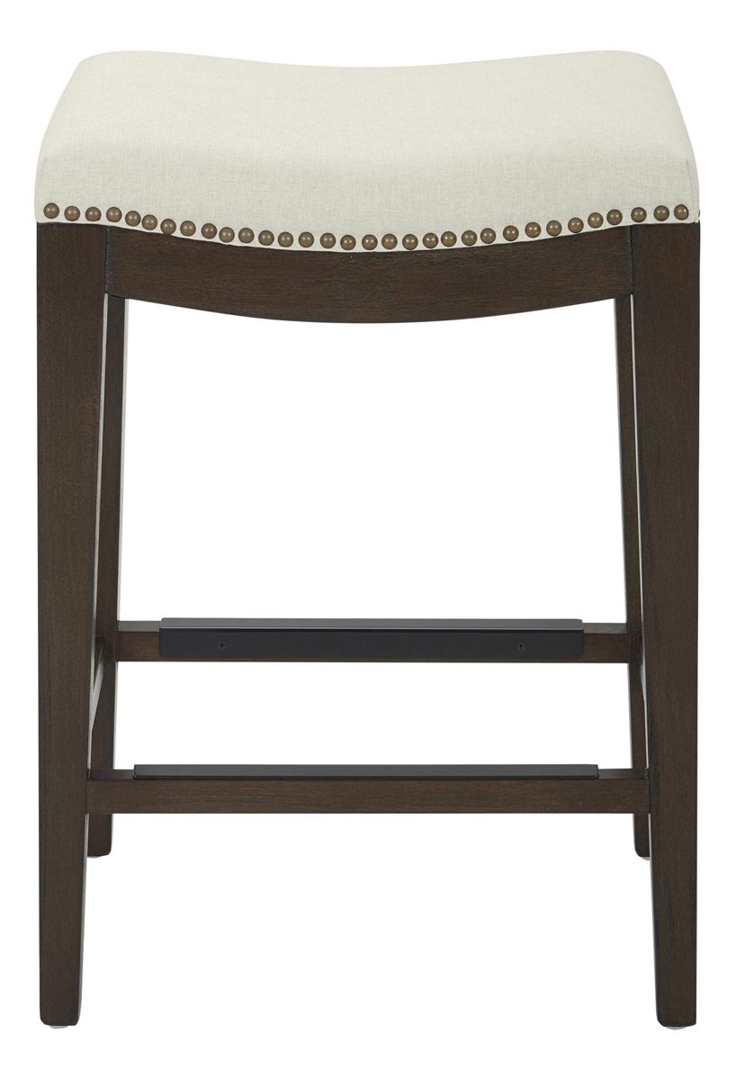 Amazon Brand – Stone & Beam Elden Nailhead-Trim Saddle Kitchen Counter Height Backless Stool, 26"H, Chalk