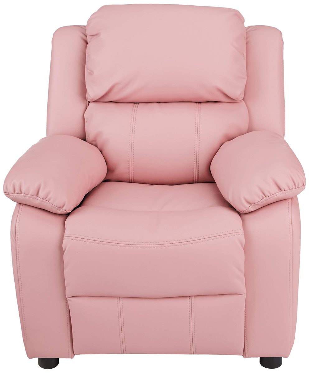 AmazonBasics LeatherSoft Kids/Youth Recliner with Armrest Storage, 5+ Age Group, Light Pink