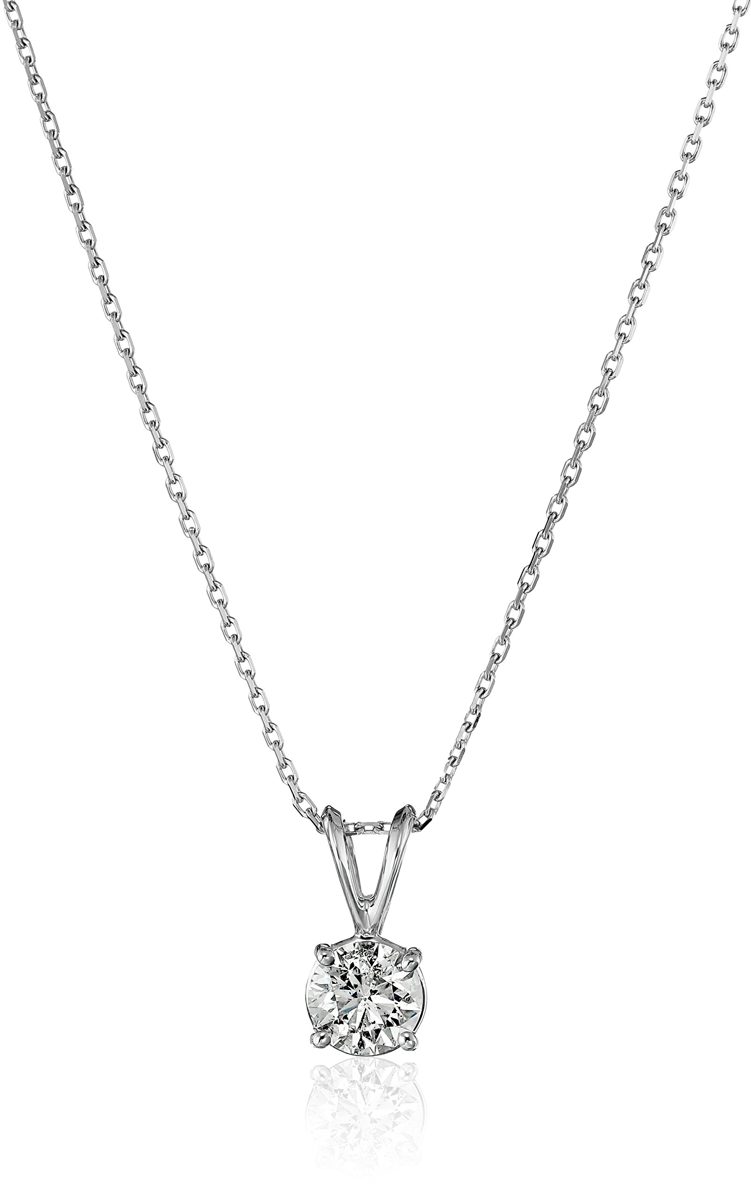 14K White Gold Round Cut Diamond Necklace (0.7 ct K-L Color, I1-I2 Clarity) PDWGRD14K75KL