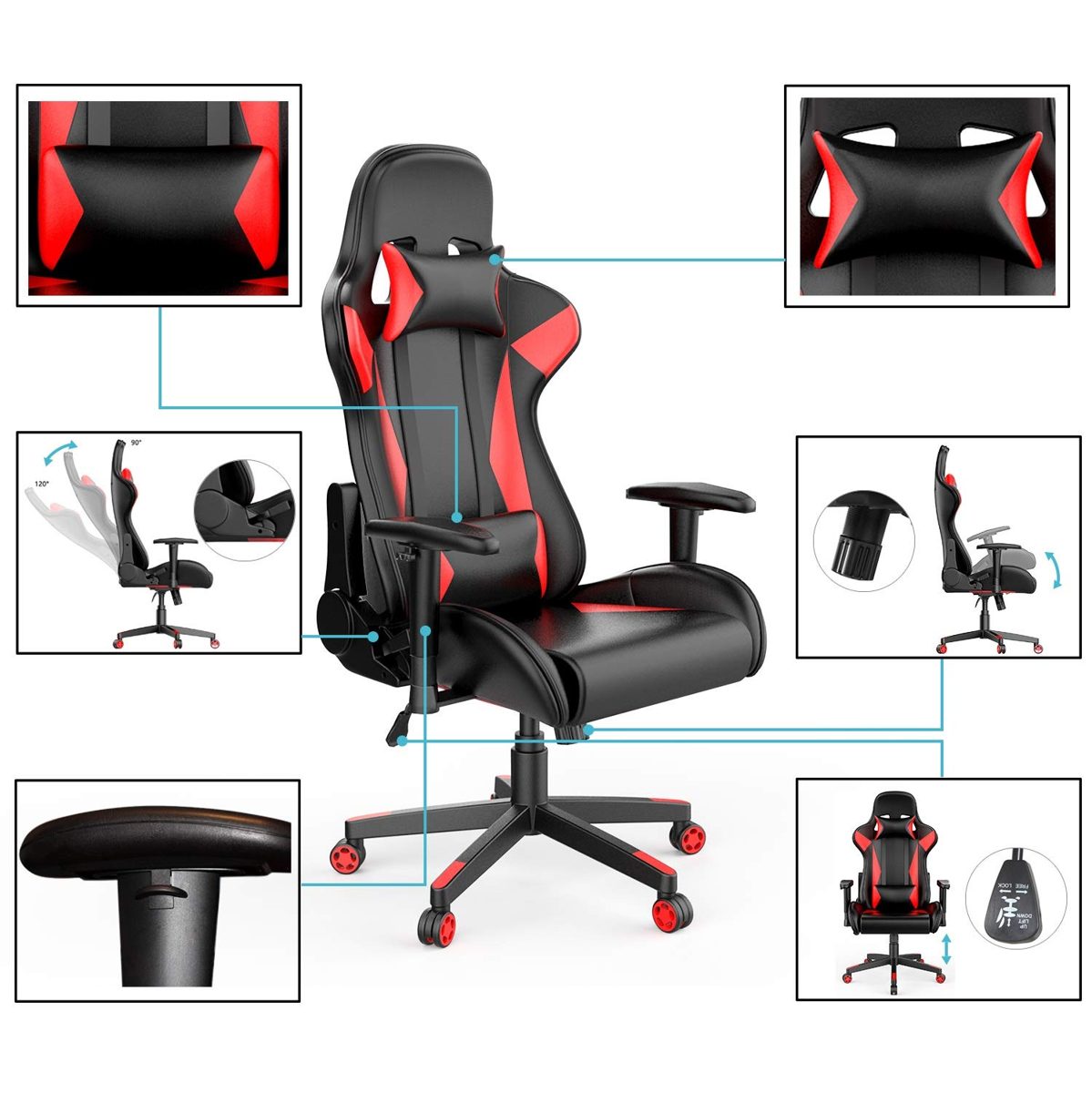 AmazonBasics Gaming/Racing Style Office Chair with Removable Headrest and High Back Cushion - Red