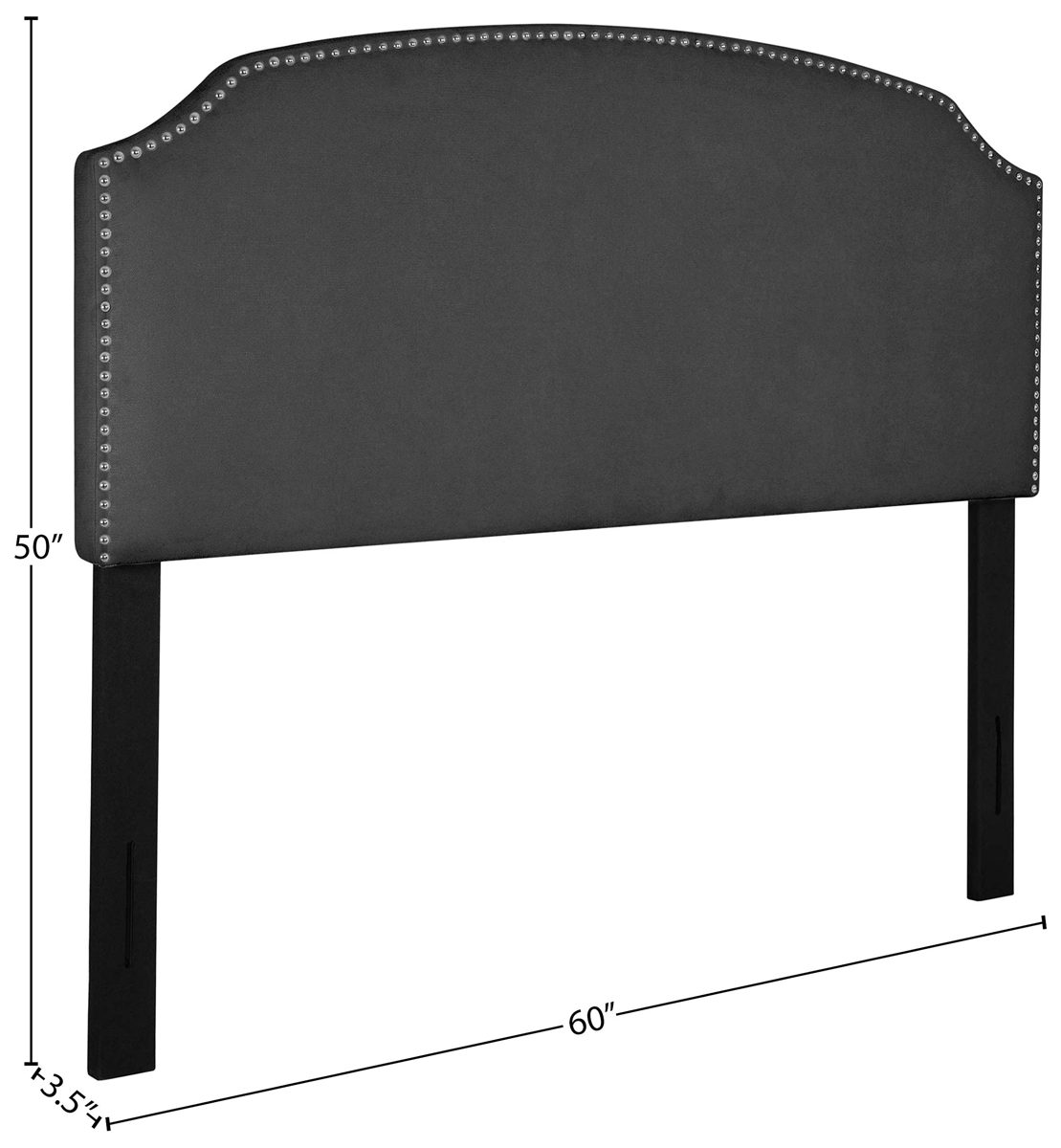 Amazon Brand – Rivet Curved Upholstered Headboard with Nailhead Trim, Queen, 60"W, Charcoal Gray