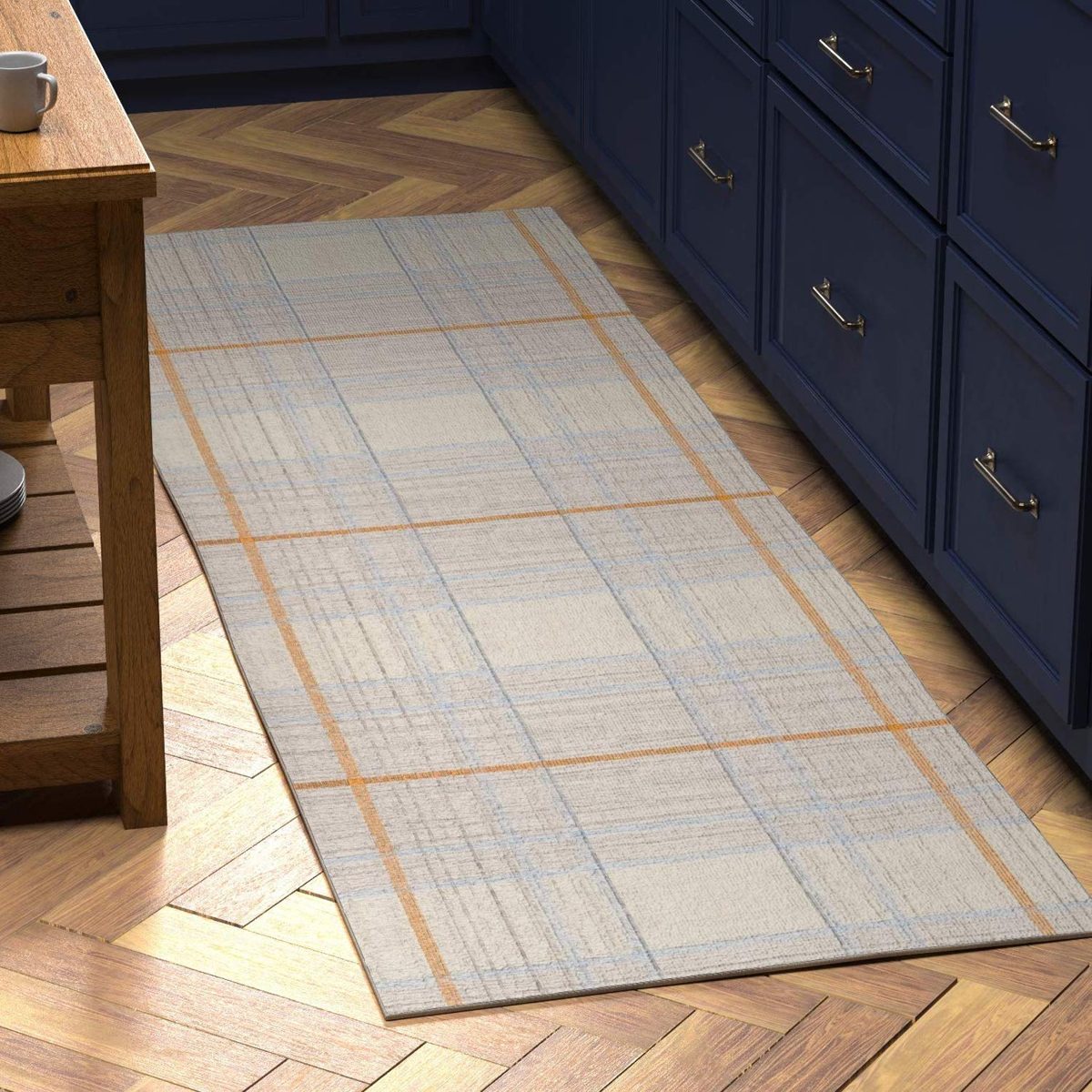 Amazon Brand – Stone & Beam Casual Plaid Runner Rug, 2' 6" x 8', Flatweave, Grey, Ivory, Yellow
