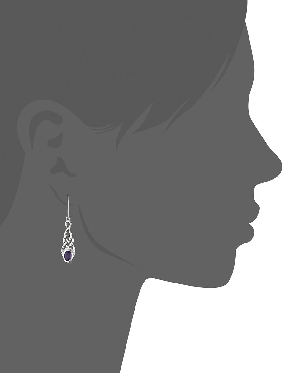 Sterling Silver Genuine African Amethyst Celtic Knot Linear Drop Earrings