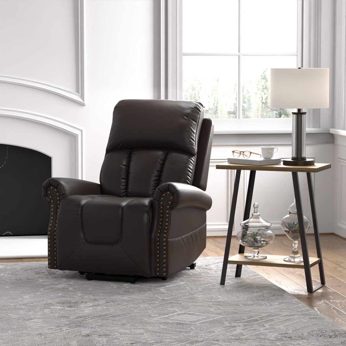 Amazon Brand – Ravenna Home Albert Power-Lift Assist Recliner Chair, 34.3"W, Dark Brown