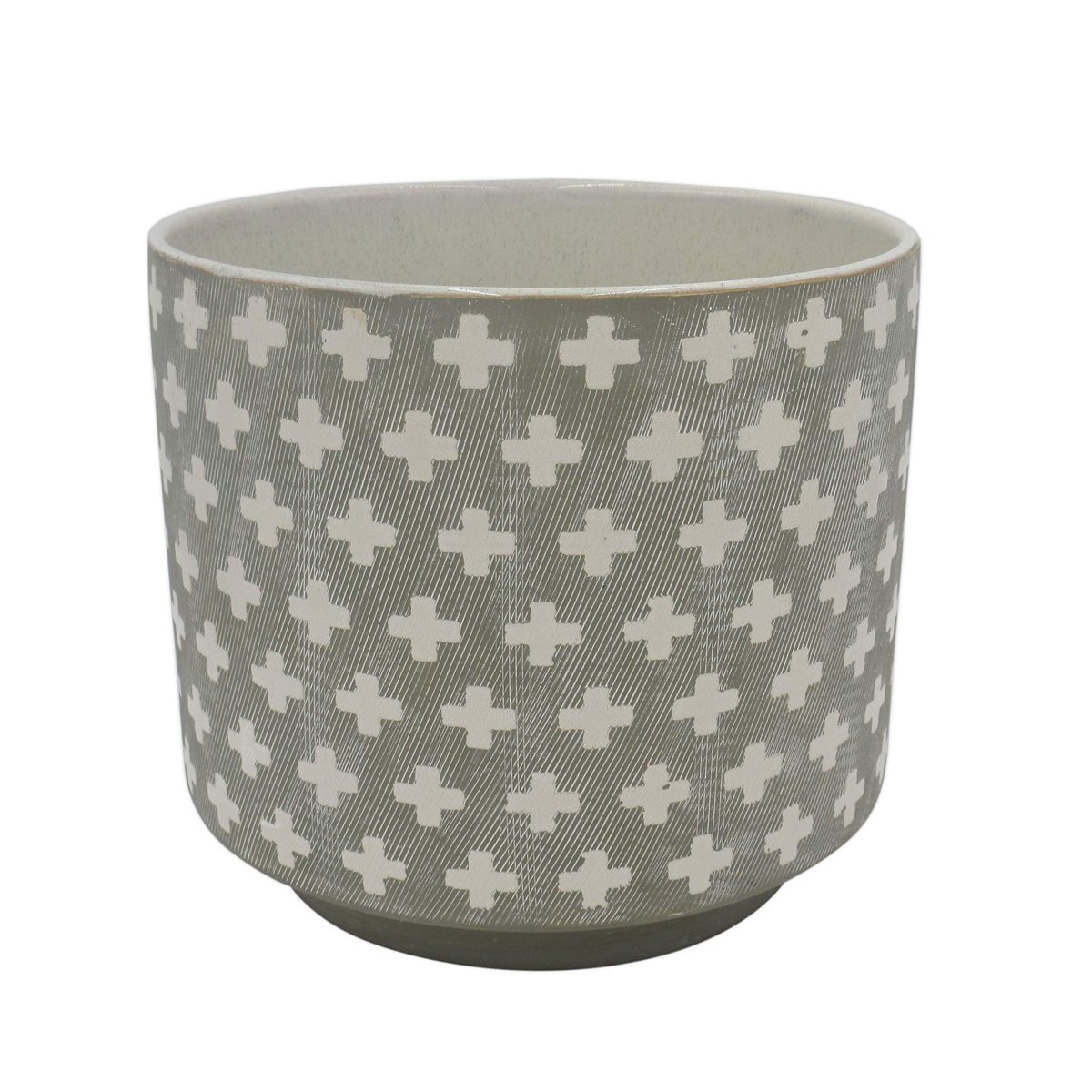 Amazon Brand – Rivet Rustic Cross-Patterned Stoneware Planter, 8.85"H, White and Gray