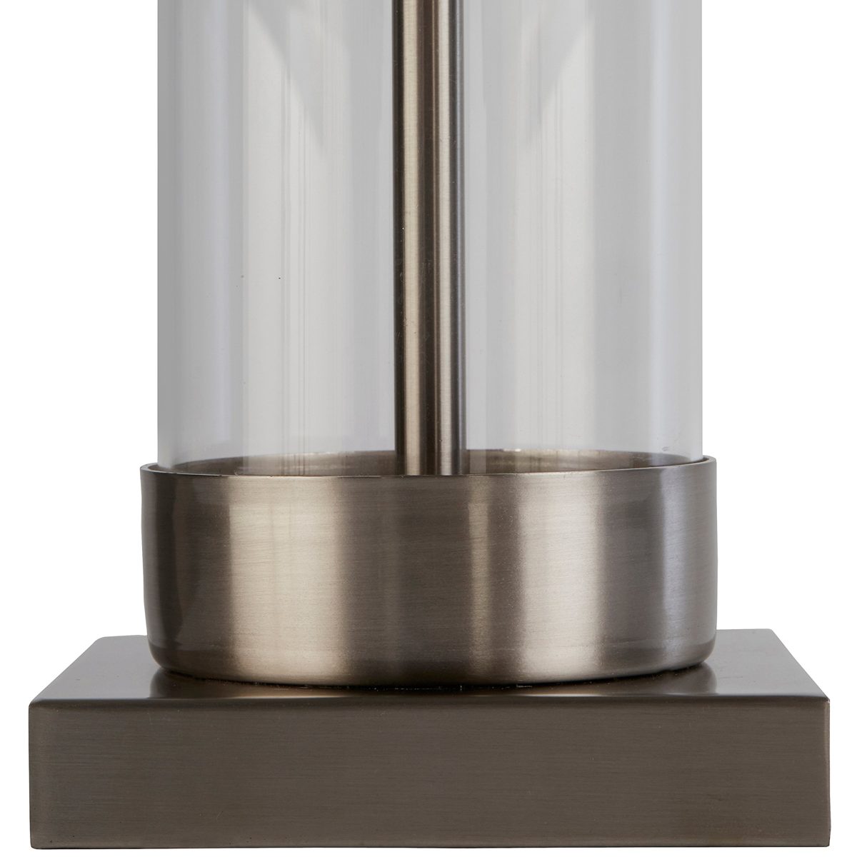 Amazon Brand – Stone & Beam Glass Column Living Room Table Desk Lamp With Light Bulb and Linen Shade, 23"H, Brushed Nickel