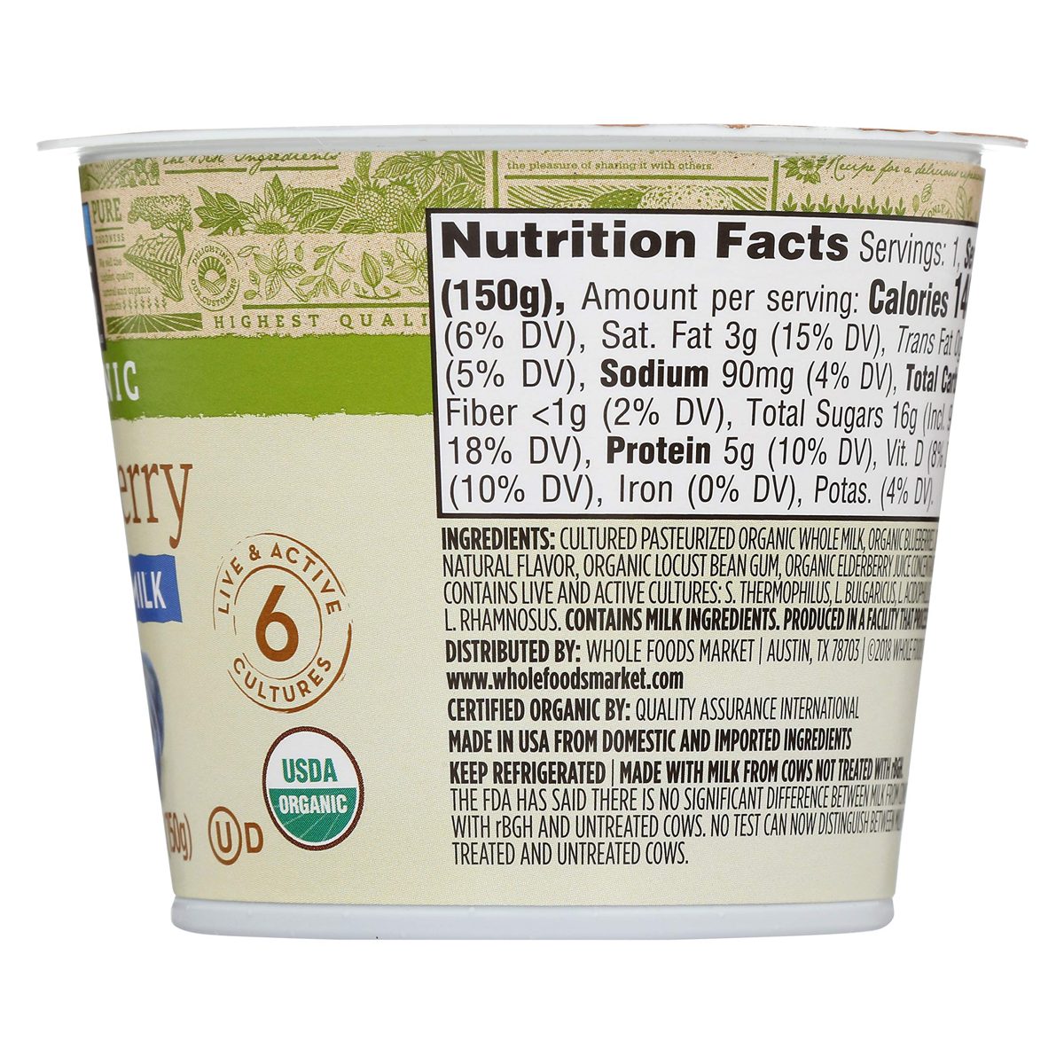 365 Everyday Value, Organic Whole Milk Yogurt, Blueberry, 5.3 oz