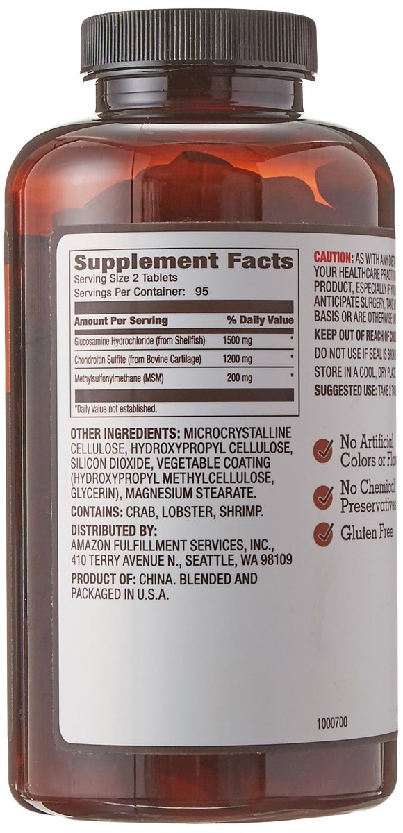 Amazon Elements Glucosamine Complex, Glucosamine Chondroitin MSM, 190 Tablets, 3 month supply
