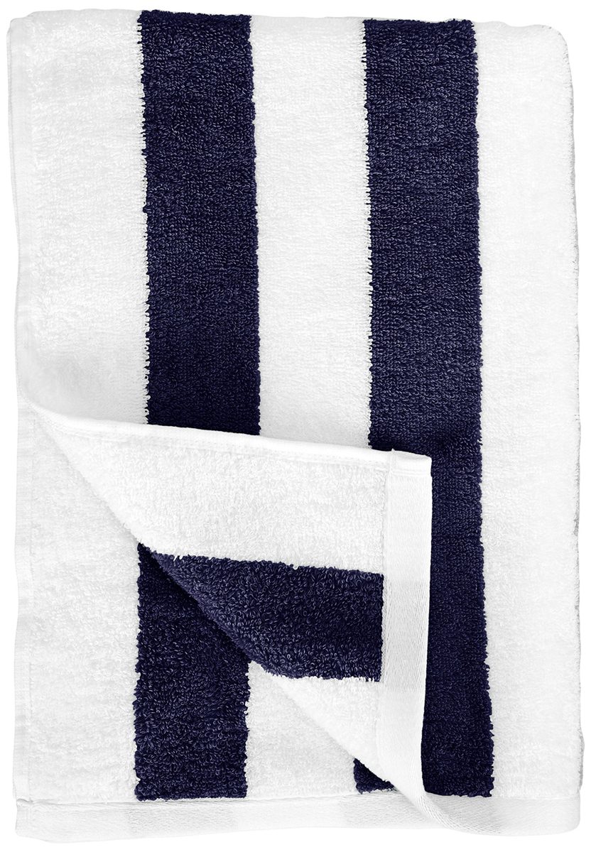 AmazonBasics Cabana Stripe Beach Towel - Pack of 2, Navy Blue