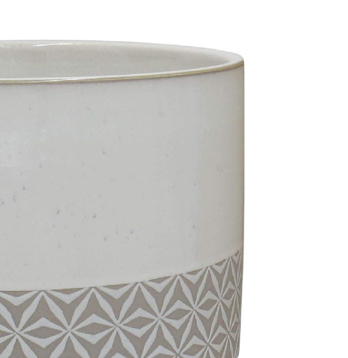 Amazon Brand – Rivet Mid-Century Stoneware Planter with Wood Stand, 10.43"H, Gray and Beige
