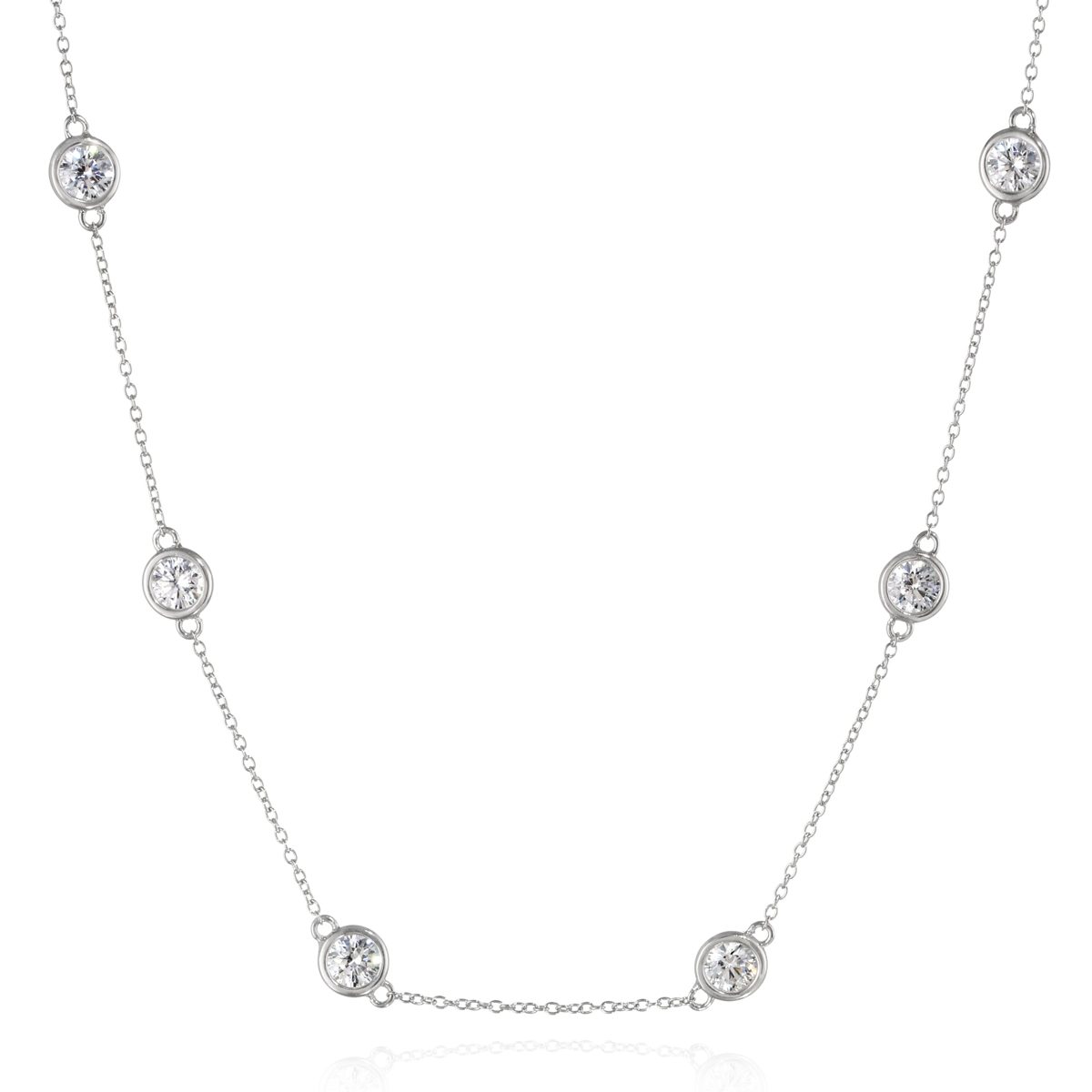 Platinum Plated Sterling Silver Station Necklace set with Swarovski Zirconia (4mm), 18"