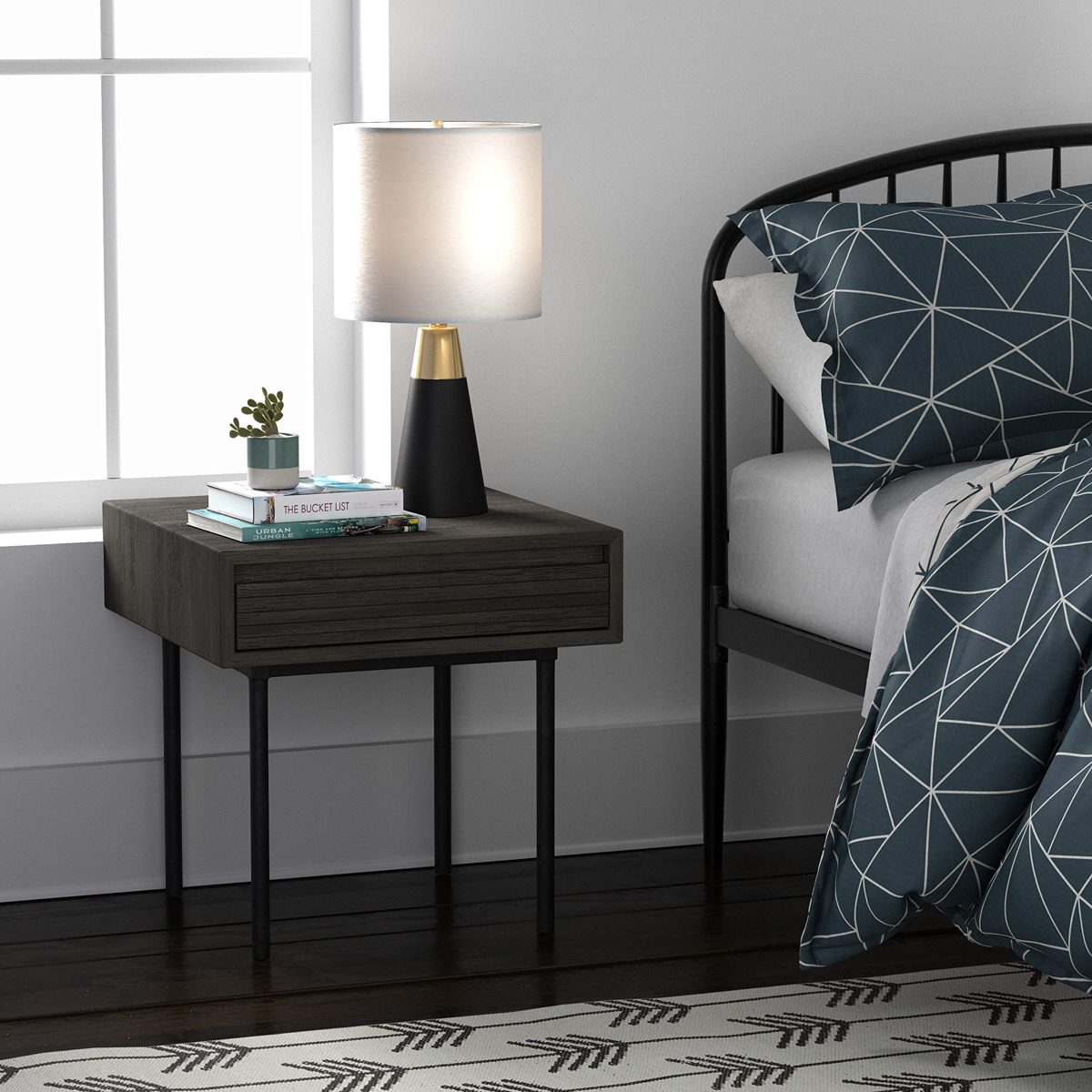 Amazon Brand – Rivet Stevens Modern Storage Accent Side End Table Nightstand, 19.69"W, Brushed Tundra Gray