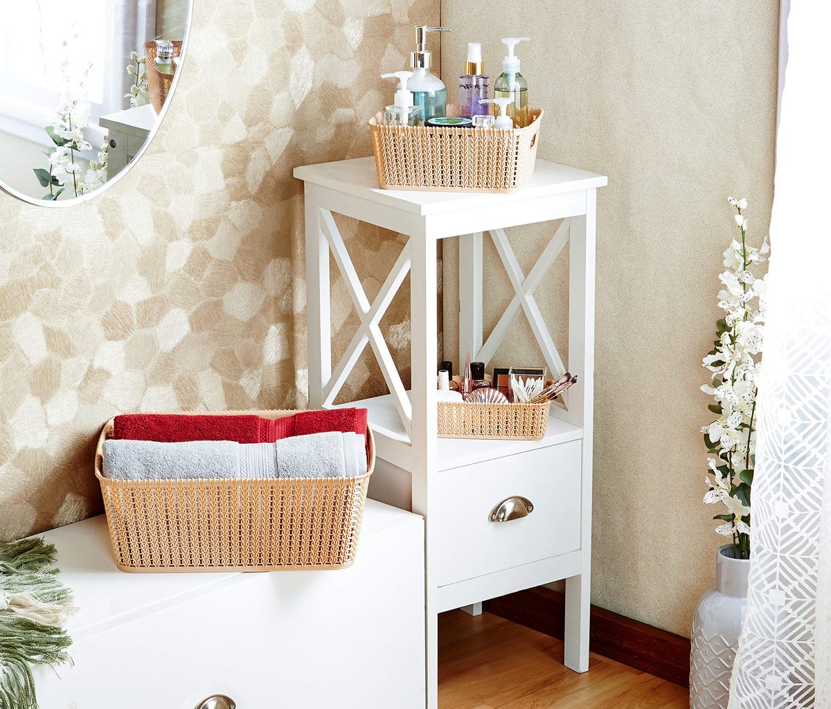 Amazon Brand - Solimo Storage Basket, Set of 4, Small, Beige