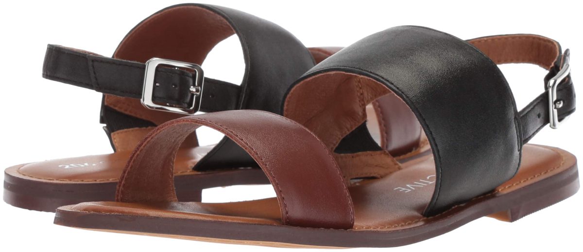 Amazon Brand - 206 Collective Women's Cedar Casual Double Band Sandal, Cognac/Black Leather, 11.5 B US