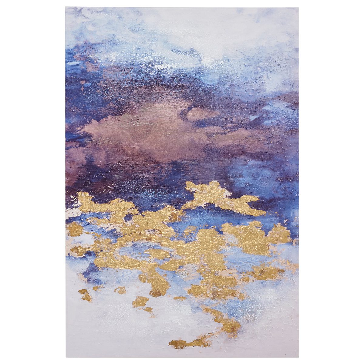 Amazon Brand – Rivet Abstract Purple Clouds with Gold Leaf Accent on Canvas Wall Art, 18" x 24"