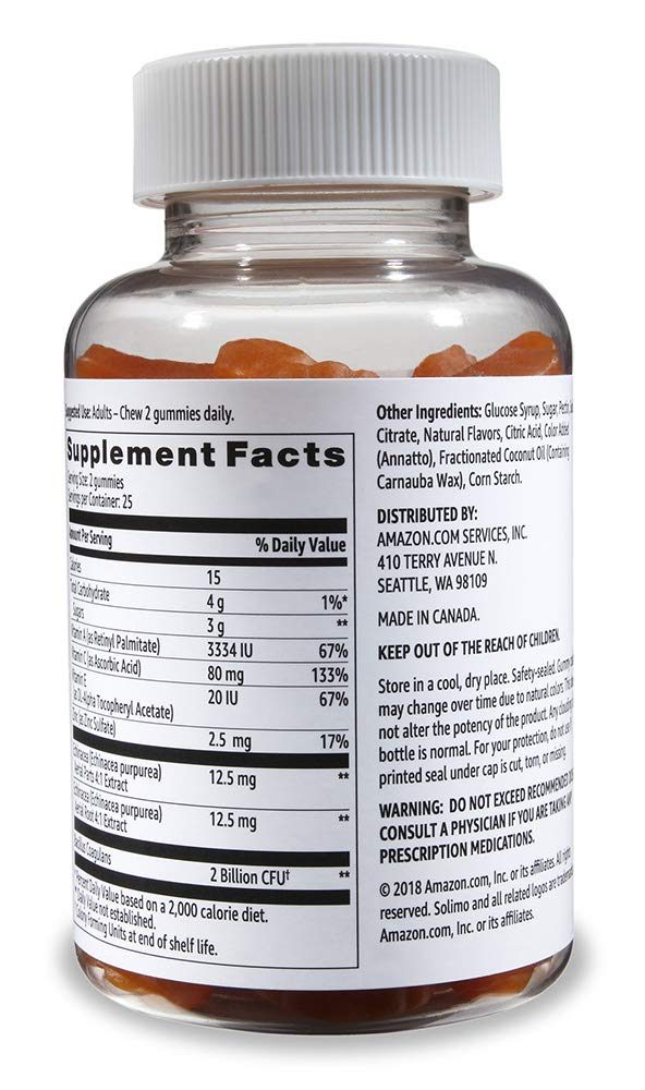 Amazon Brand - Solimo Probiotic & Immune Support, 2 Billion CFU with 25 mg Echinacea per Serving (2 Gummies), 50 Gummies