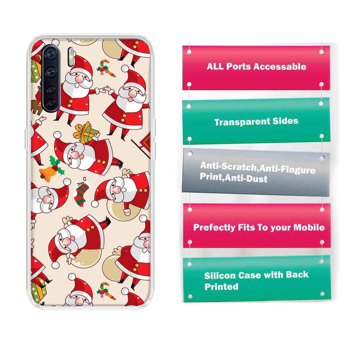 Amazon Brand - Solimo Designer Multicolor Santa Claus Pattern Printed Soft Back Case Mobile Cover for Oppo F15
