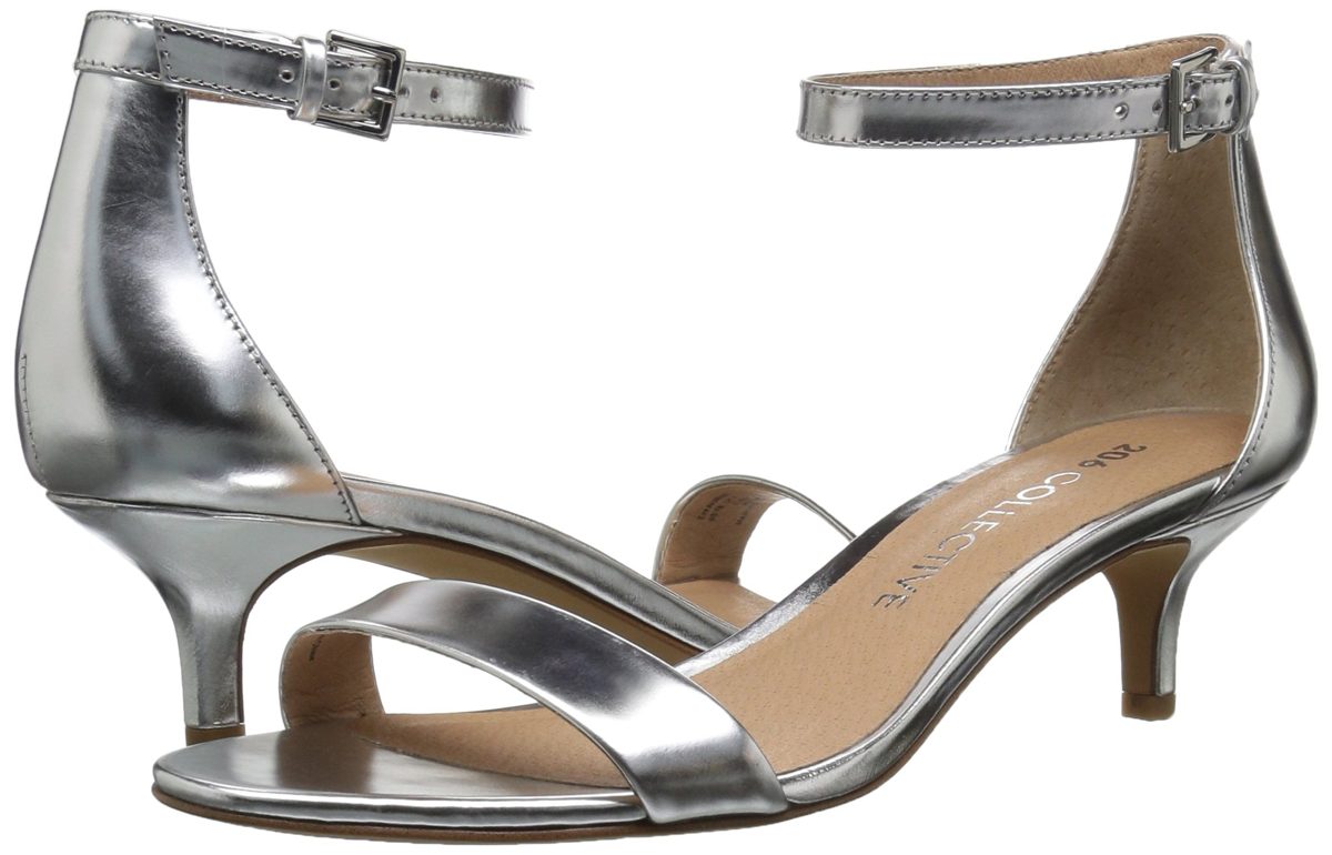 Amazon Brand - 206 Collective Women's Eve Stiletto Heel Dress Sandal-Low Heeled, silver mirror leather, 7 B US