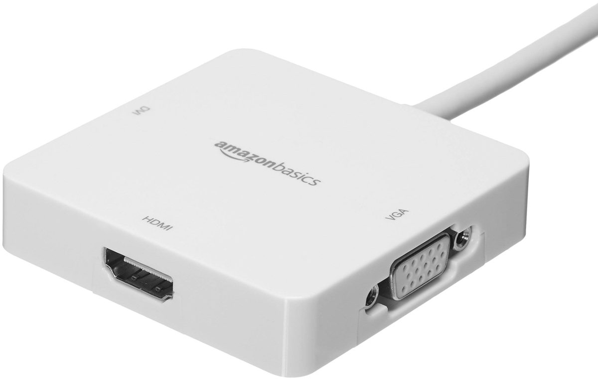AmazonBasics Mini DisplayPort to HDMI/DVI/VGA Adapter - White, 5-Pack (Renewed)