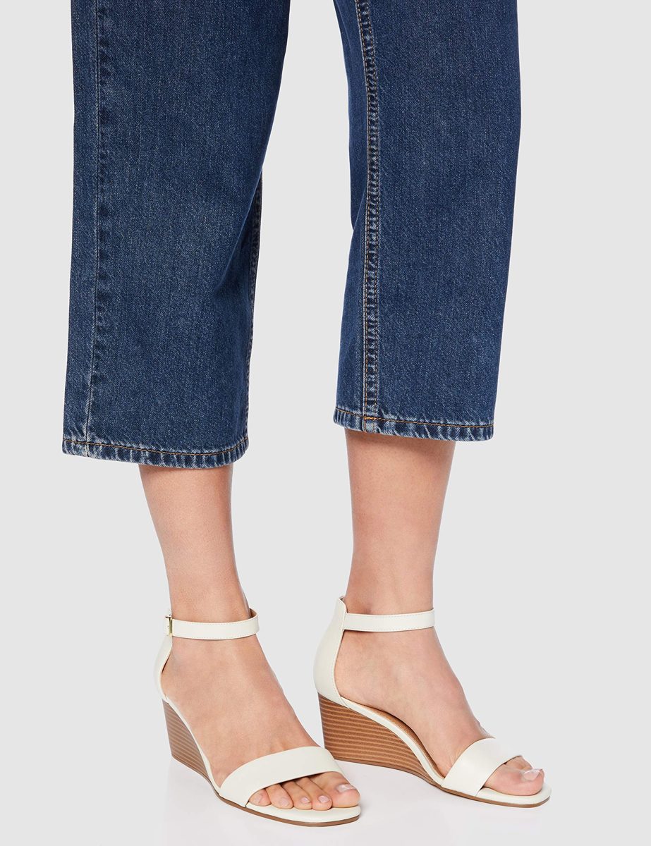 Amazon Brand - find. Women's Wedge Leather, Ivory (Off-white), 6