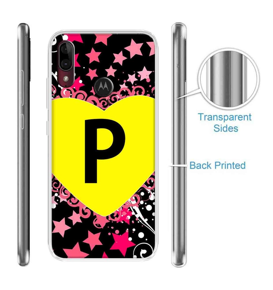 Amazon Brand - Solimo Designer Multicolor Heart Pattern Alphabet-P Printed Soft Back Case Mobile Cover for Motorola Moto E6s / Motorola Moto E6 Plus