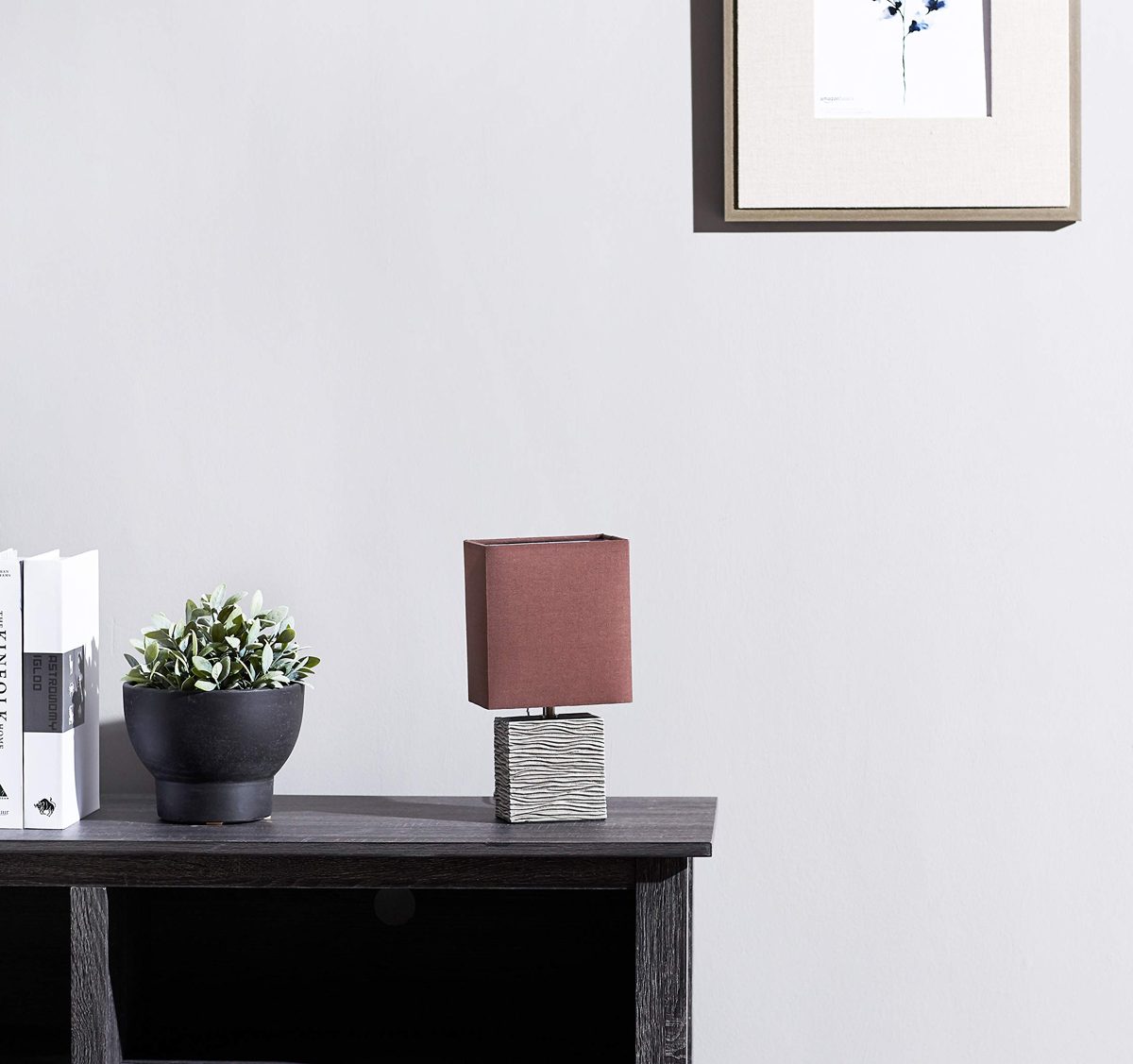 UMI Table Lamp Fabric Shade with Rectangular Wood Base 11.5 Inches