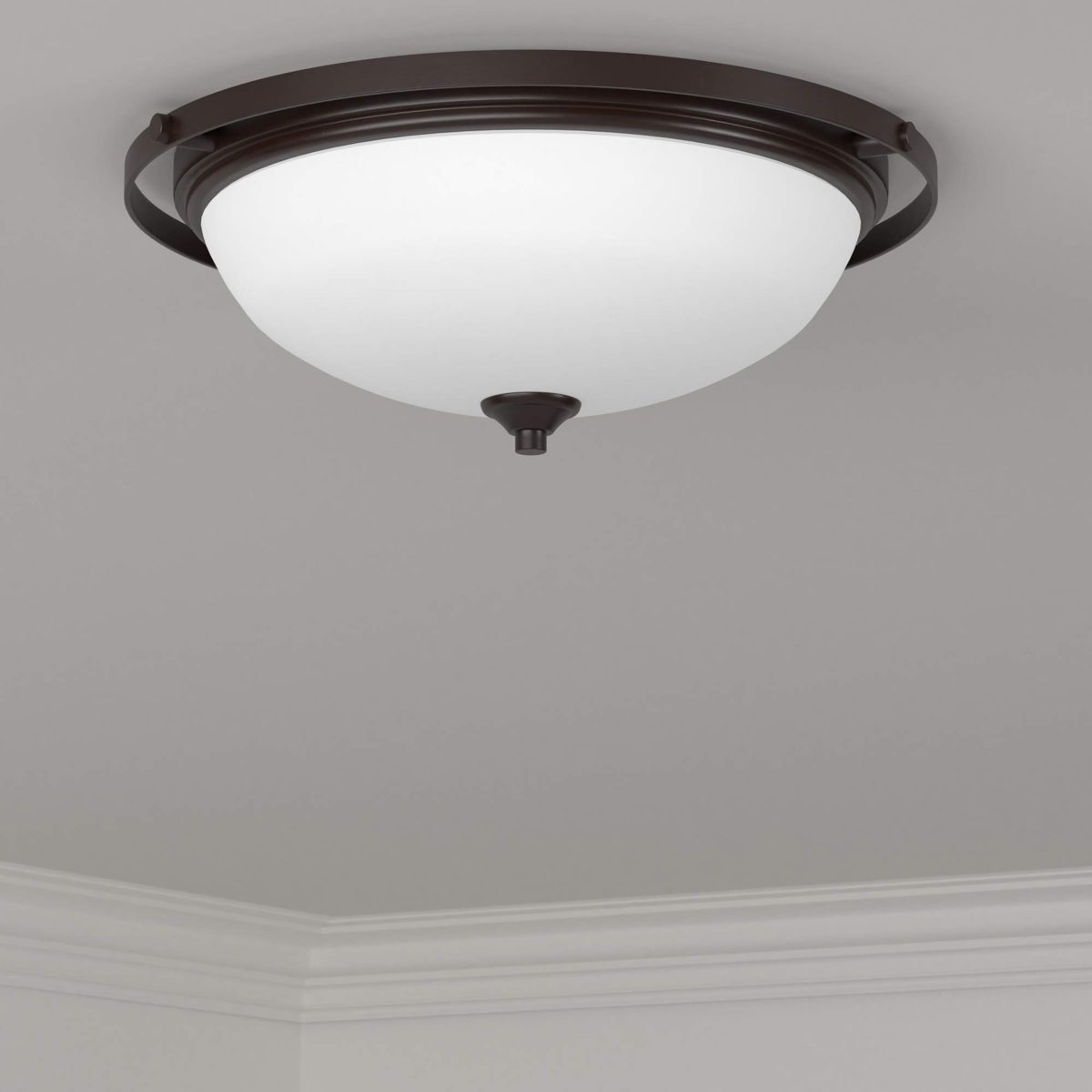 Amazon Brand - Ravenna Home 2-Light Flush-Mount Ceiling Light with White Frosted Glass Shade, 5.1"H, Dark Bronze