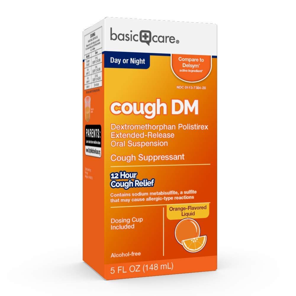 Basic Care 12 Hour Cough DM, Dextromethorphan Polistirex Extended-Release Oral Suspension, Cough Suppressant, 12 Hour Cough Relief, 5 Fluid Ounces