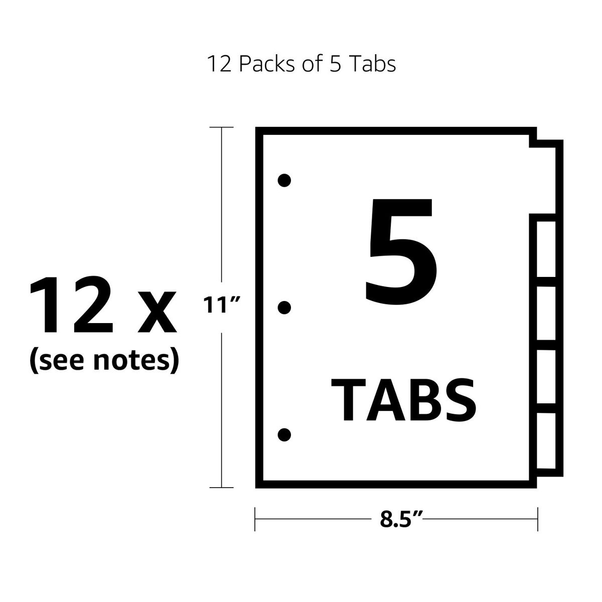 AmazonBasics 5-Tab Plastic Binder Dividers, 12 sets