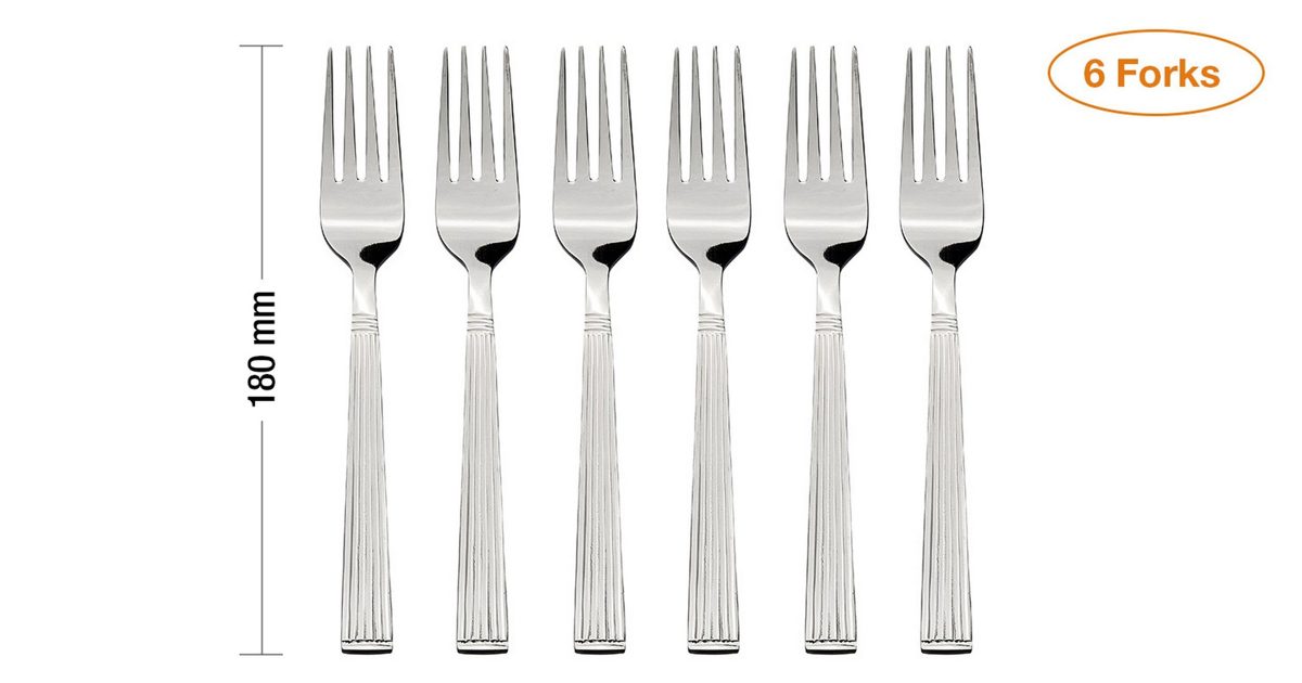 Amazon Brand - Solimo 6 Piece Stainless Steel Fork Set, Stripes, Silver