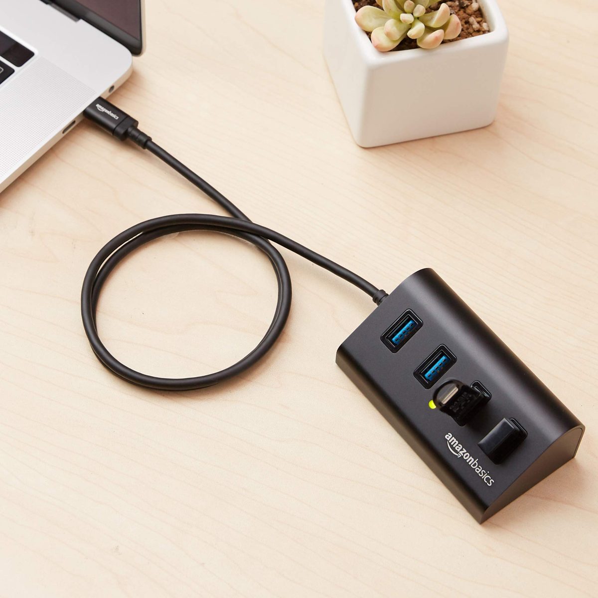 AmazonBasics USB 3.1 Type-C to 4-Port Aluminum Hub Connector, Black