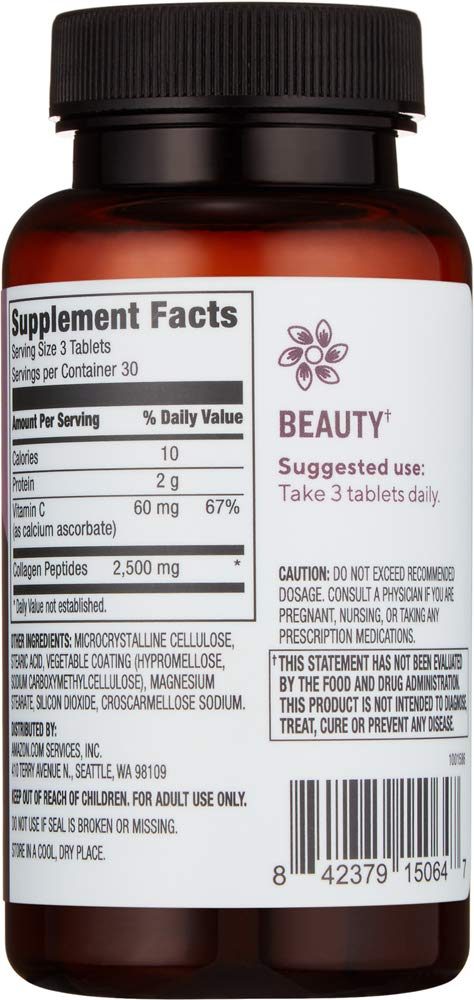 Amazon Brand - Revly Collagen Peptides + Vitamin C, 2500 mg Collagen Peptides per Serving (3 Tablets), 90 Tablets