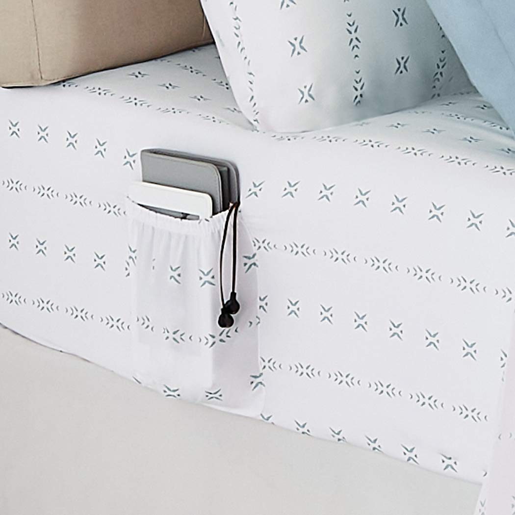 AmazonBasics College Dorm Bed-in-a-Bag with Elastic Storage Pockets - Twin/Twin XL - Spa Blue Boho Stripe