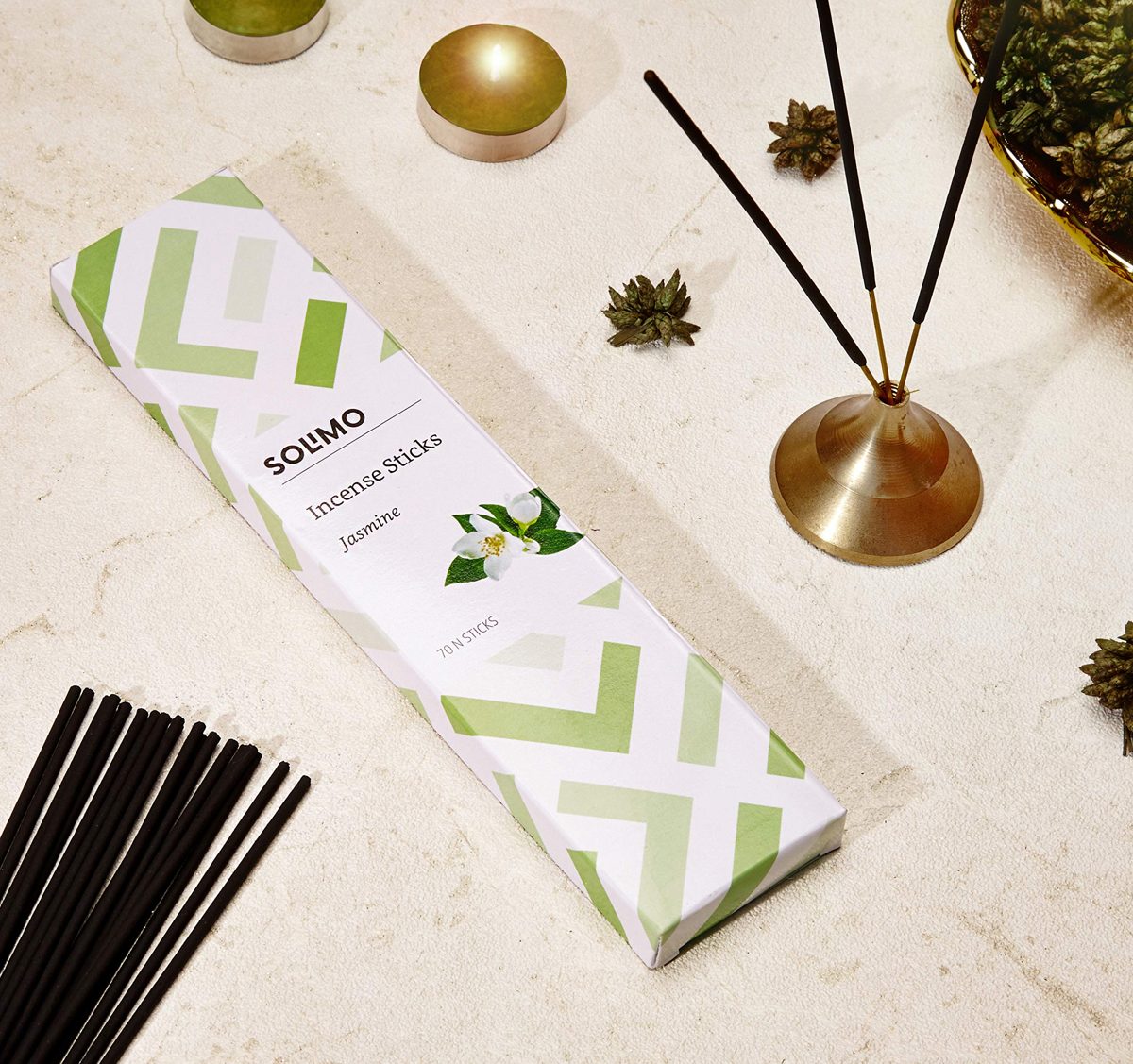 Amazon Brand - Solimo Incense Sticks, Jasmine - 70 sticks/pack